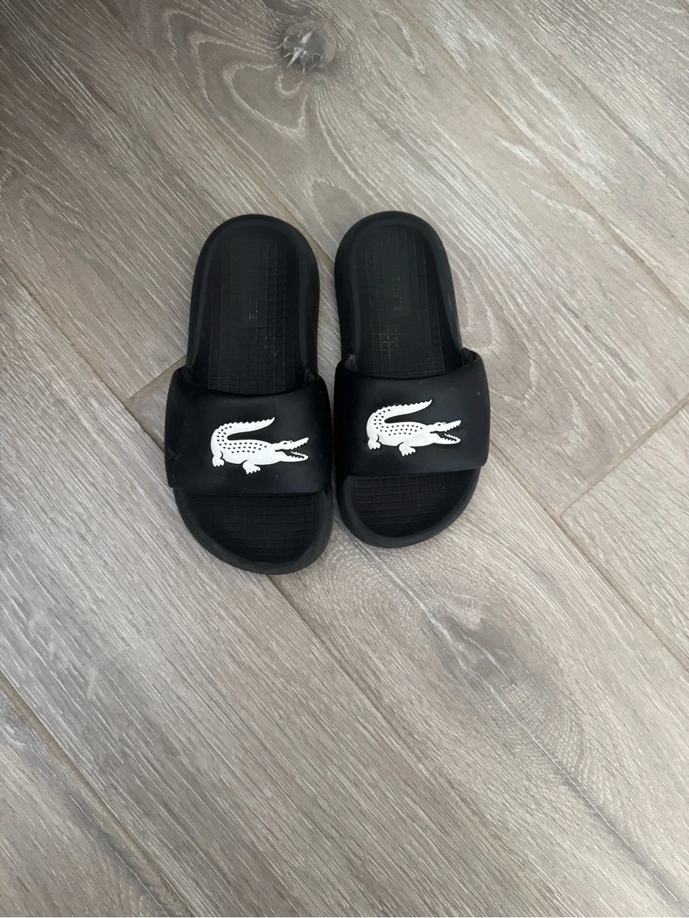Lacoste Black Kids Slide Sandals with White Crocodile